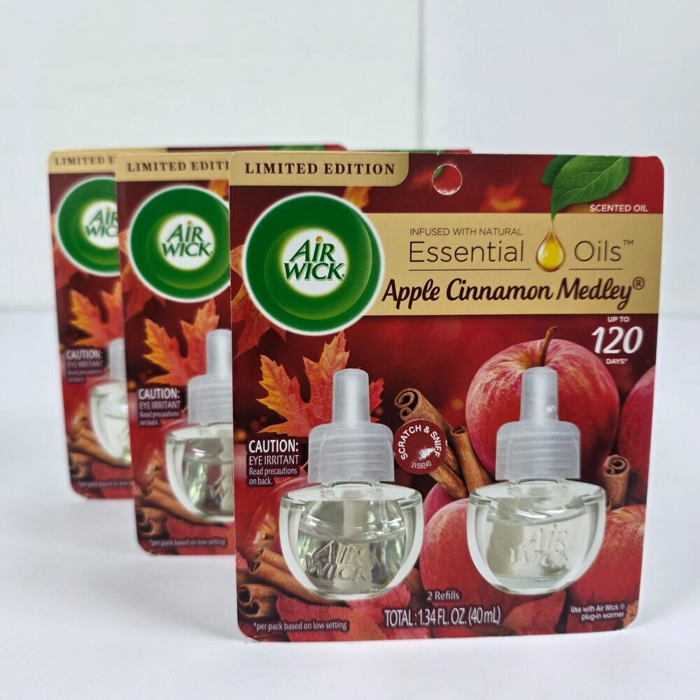 Air Wick Essential Oils Apple Cinnamon Medley 2 Refills Per Pack Lot of 3